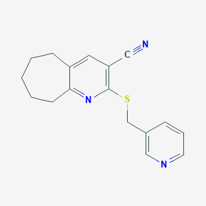 molecular formula C17H17N3S B460078 2-(pyridin-3-ylmethylsulfanyl)-6,7,8,9-tetrahydro-5H-cyclohepta[b]pyridine-3-carbonitrile CAS No. 445382-41-2