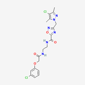 molecular formula C19H20Cl2N6O4 B4601061 3-[(4-CHLORO-3,5-DIMETHYL-1H-PYRAZOL-1-YL)METHYL]-N~5~-(2-{[2-(3-CHLOROPHENOXY)ACETYL]AMINO}ETHYL)-1,2,4-OXADIAZOLE-5-CARBOXAMIDE 
