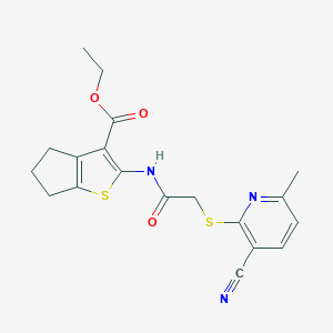 B460125 ethyl 2-[[2-(3-cyano-6-methylpyridin-2-yl)sulfanylacetyl]amino]-5,6-dihydro-4H-cyclopenta[b]thiophene-3-carboxylate CAS No. 445382-93-4