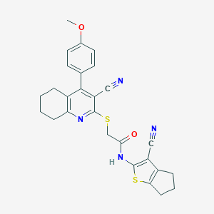 molecular formula C27H24N4O2S2 B460175 N-(3-cyano-5,6-dihydro-4H-cyclopenta[b]thiophen-2-yl)-2-[[3-cyano-4-(4-methoxyphenyl)-5,6,7,8-tetrahydroquinolin-2-yl]sulfanyl]acetamide CAS No. 445383-31-3