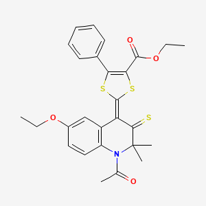 molecular formula C27H27NO4S3 B4601784 ethyl 2-(1-acetyl-6-ethoxy-2,2-dimethyl-3-thioxo-2,3-dihydro-4(1H)-quinolinylidene)-5-phenyl-1,3-dithiole-4-carboxylate 