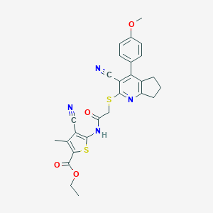 B460211 ethyl 4-cyano-5-[[2-[[3-cyano-4-(4-methoxyphenyl)-6,7-dihydro-5H-cyclopenta[b]pyridin-2-yl]sulfanyl]acetyl]amino]-3-methylthiophene-2-carboxylate CAS No. 445383-61-9