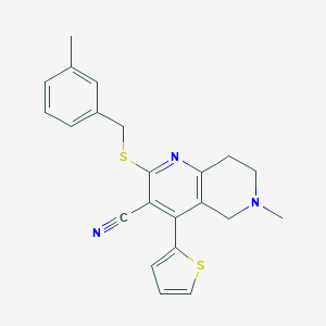 molecular formula C22H21N3S2 B460224 6-methyl-2-[(3-methylbenzyl)sulfanyl]-4-(2-thienyl)-5,6,7,8-tetrahydro[1,6]naphthyridine-3-carbonitrile CAS No. 496804-87-6