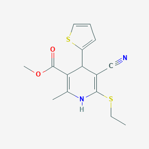 molecular formula C15H16N2O2S2 B460292 methyl 5-cyano-6-(ethylsulfanyl)-2-methyl-4-(2-thienyl)-1,4-dihydro-3-pyridinecarboxylate CAS No. 445383-98-2