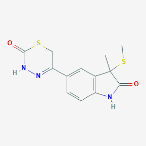 molecular formula C13H13N3O2S2 B046032 5-(3-Methyl-3-methylthio-2-oxo-1H-indol-5-yl)-3,6-dihydro-1,3,4-thiadiazin-2-one CAS No. 122280-58-4
