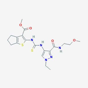 molecular formula C19H25N5O4S2 B4603229 methyl 2-({[(1-ethyl-3-{[(2-methoxyethyl)amino]carbonyl}-1H-pyrazol-4-yl)amino]carbonothioyl}amino)-5,6-dihydro-4H-cyclopenta[b]thiophene-3-carboxylate 