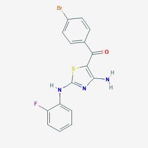 molecular formula C16H11BrFN3OS B460454 [4-Amino-2-(2-fluoroanilino)-1,3-thiazol-5-yl]-(4-bromophenyl)methanone CAS No. 445385-92-2