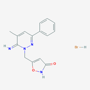 molecular formula C15H15BrN4O2 B046058 5-((6-Imino-5-methyl-3-phenyl-1(6H)-pyridazinyl)methyl)-3(2H)-isoxazolone hydrobromide CAS No. 111247-66-6