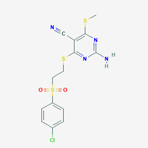 B460612 2-Amino-4-({2-[(4-chlorophenyl)sulfonyl]ethyl}sulfanyl)-6-(methylsulfanyl)-5-pyrimidinecarbonitrile CAS No. 445391-18-4