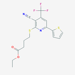 molecular formula C17H15F3N2O2S2 B460642 ethyl 4-{[3-cyano-6-(2-thienyl)-4-(trifluoromethyl)-2-pyridinyl]sulfanyl}butanoate CAS No. 625376-89-8