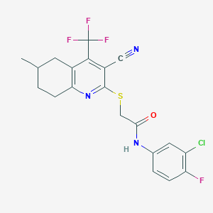 molecular formula C20H16ClF4N3OS B460731 N-(3-chloro-4-fluorophenyl)-2-[[3-cyano-6-methyl-4-(trifluoromethyl)-5,6,7,8-tetrahydroquinolin-2-yl]sulfanyl]acetamide 