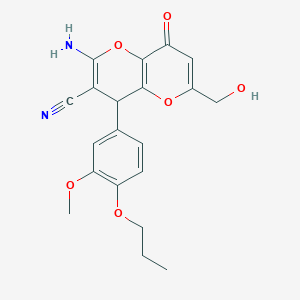 molecular formula C20H20N2O6 B460777 2-Amino-6-(hydroxymethyl)-4-(3-methoxy-4-propoxyphenyl)-8-oxo-4,8-dihydropyrano[3,2-b]pyran-3-carbonitrile CAS No. 664999-51-3