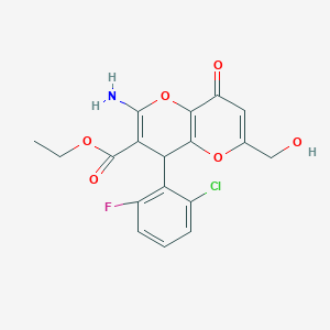 molecular formula C18H15ClFNO6 B460840 ethyl 2-amino-4-(2-chloro-6-fluorophenyl)-6-(hydroxymethyl)-8-oxo-4H,8H-pyrano[3,2-b]pyran-3-carboxylate CAS No. 664999-76-2