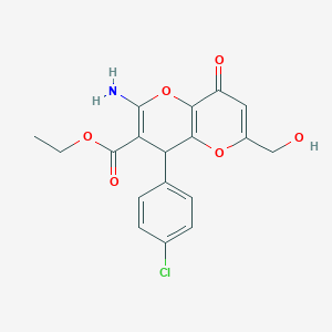 molecular formula C18H16ClNO6 B460855 Ethyl 2-amino-4-(4-chlorophenyl)-6-(hydroxymethyl)-8-oxo-4,8-dihydropyrano[3,2-b]pyran-3-carboxylate 