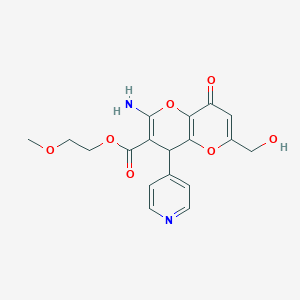 molecular formula C18H18N2O7 B460861 2-METHOXYETHYL 2-AMINO-6-(HYDROXYMETHYL)-8-OXO-4-(PYRIDIN-4-YL)-4H,8H-PYRANO[3,2-B]PYRAN-3-CARBOXYLATE 