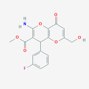 molecular formula C17H14FNO6 B460864 Methyl 2-amino-4-(3-fluorophenyl)-6-(hydroxymethyl)-8-oxo-4,8-dihydropyrano[3,2-b]pyran-3-carboxylate CAS No. 674805-64-2