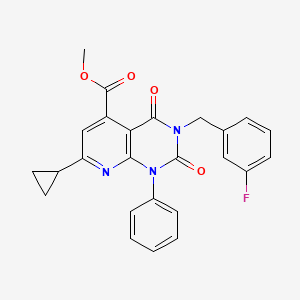 molecular formula C25H20FN3O4 B4608687 METHYL 7-CYCLOPROPYL-3-[(3-FLUOROPHENYL)METHYL]-2,4-DIOXO-1-PHENYL-1H,2H,3H,4H-PYRIDO[2,3-D]PYRIMIDINE-5-CARBOXYLATE 