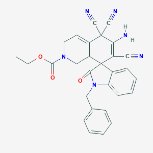 molecular formula C29H24N6O3 B460900 ethyl 6-amino-5,5,7-tricyano-3,5,8,8a-tetrahydro-2(1H)-isoquinolinecarboxylate-8-spiro-3'-(1'-benzyl-1',3'-dihydro-2'H-indol-2'-one) 