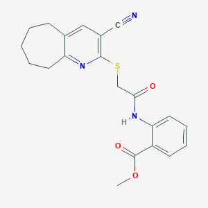 molecular formula C21H21N3O3S B460937 methyl 2-[2-({3-cyano-5H,6H,7H,8H,9H-cyclohepta[b]pyridin-2-yl}sulfanyl)acetamido]benzoate CAS No. 665000-20-4