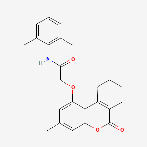 molecular formula C24H25NO4 B4609756 N-(2,6-DIMETHYLPHENYL)-2-({3-METHYL-6-OXO-6H,7H,8H,9H,10H-CYCLOHEXA[C]CHROMEN-1-YL}OXY)ACETAMIDE 