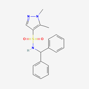 molecular formula C18H19N3O2S B4609842 N-(DIPHENYLMETHYL)-15-DIMETHYL-1H-PYRAZOLE-4-SULFONAMIDE 