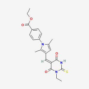 molecular formula C22H23N3O4S B4609910 ethyl 4-[3-[(E)-(1-ethyl-4,6-dioxo-2-sulfanylidene-1,3-diazinan-5-ylidene)methyl]-2,5-dimethylpyrrol-1-yl]benzoate 