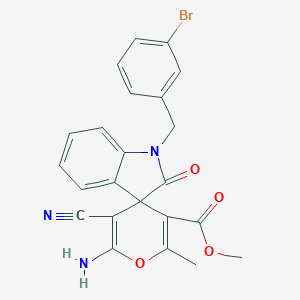 molecular formula C23H18BrN3O4 B460992 METHYL 2'-AMINO-1-[(3-BROMOPHENYL)METHYL]-3'-CYANO-6'-METHYL-2-OXO-1,2-DIHYDROSPIRO[INDOLE-3,4'-PYRAN]-5'-CARBOXYLATE 