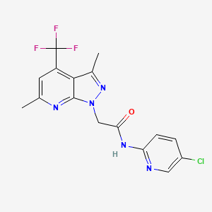 molecular formula C16H13ClF3N5O B4609994 N-(5-CHLORO-2-PYRIDYL)-2-[3,6-DIMETHYL-4-(TRIFLUOROMETHYL)-1H-PYRAZOLO[3,4-B]PYRIDIN-1-YL]ACETAMIDE 
