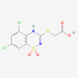 molecular formula C9H6Cl2N2O4S2 B046102 3-[(Carboxymethyl)thio]-5,7-dichloro-4H-1,2,4-benzothiadiazine 1,1-dioxide CAS No. 114260-72-9
