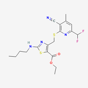 molecular formula C19H22F2N4O2S2 B4610302 ETHYL 2-(BUTYLAMINO)-4-({[3-CYANO-6-(DIFLUOROMETHYL)-4-METHYL-2-PYRIDYL]SULFANYL}METHYL)-1,3-THIAZOLE-5-CARBOXYLATE 