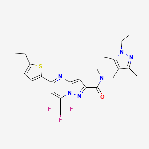 molecular formula C23H25F3N6OS B4610685 N~2~-[(1-ETHYL-3,5-DIMETHYL-1H-PYRAZOL-4-YL)METHYL]-5-(5-ETHYL-2-THIENYL)-N~2~-METHYL-7-(TRIFLUOROMETHYL)PYRAZOLO[1,5-A]PYRIMIDINE-2-CARBOXAMIDE 
