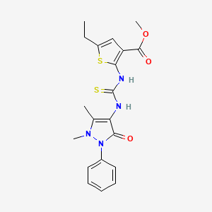 molecular formula C20H22N4O3S2 B4610722 methyl 2-({[(1,5-dimethyl-3-oxo-2-phenyl-2,3-dihydro-1H-pyrazol-4-yl)amino]carbonothioyl}amino)-5-ethyl-3-thiophenecarboxylate 