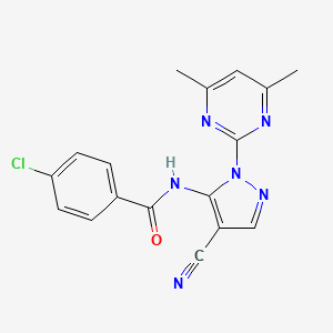 molecular formula C17H13ClN6O B4611101 4-chloro-N-[4-cyano-1-(4,6-dimethyl-2-pyrimidinyl)-1H-pyrazol-5-yl]benzamide 