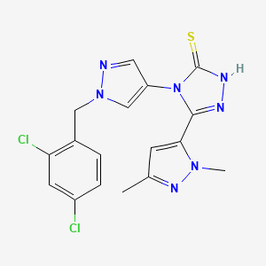 molecular formula C17H15Cl2N7S B4611229 4-[1-(2,4-DICHLOROBENZYL)-1H-PYRAZOL-4-YL]-5-(1,3-DIMETHYL-1H-PYRAZOL-5-YL)-4H-1,2,4-TRIAZOL-3-YLHYDROSULFIDE 