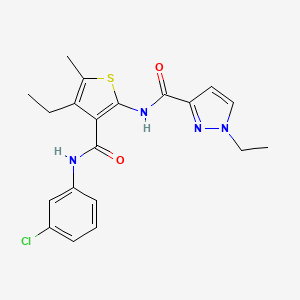 molecular formula C20H21ClN4O2S B4611436 N-{3-[(3-chlorophenyl)carbamoyl]-4-ethyl-5-methylthiophen-2-yl}-1-ethyl-1H-pyrazole-3-carboxamide 
