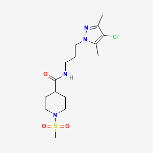 molecular formula C15H25ClN4O3S B4612116 N~4~-[3-(4-CHLORO-3,5-DIMETHYL-1H-PYRAZOL-1-YL)PROPYL]-1-(METHYLSULFONYL)-4-PIPERIDINECARBOXAMIDE 