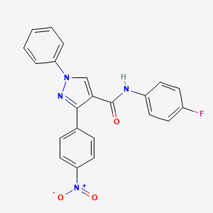 molecular formula C22H15FN4O3 B4612197 N-(4-fluorophenyl)-3-(4-nitrophenyl)-1-phenyl-1H-pyrazole-4-carboxamide 