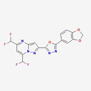 molecular formula C17H9F4N5O3 B4612295 2-(1,3-benzodioxol-5-yl)-5-[5,7-bis(difluoromethyl)pyrazolo[1,5-a]pyrimidin-2-yl]-1,3,4-oxadiazole 