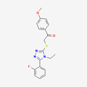 molecular formula C19H18FN3O2S B4612394 2-[[4-Ethyl-5-(2-fluorophenyl)-1,2,4-triazol-3-yl]sulfanyl]-1-(4-methoxyphenyl)ethanone 