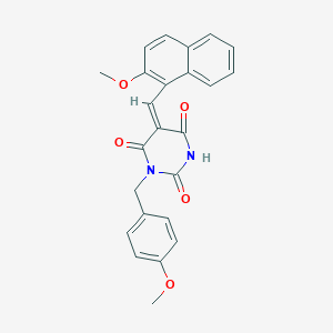 molecular formula C24H20N2O5 B4612531 (5E)-5-[(2-methoxynaphthalen-1-yl)methylidene]-1-[(4-methoxyphenyl)methyl]-1,3-diazinane-2,4,6-trione 