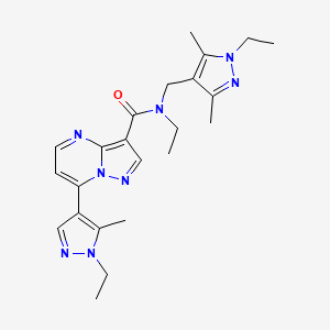 molecular formula C23H30N8O B4613240 N-ethyl-N-[(1-ethyl-3,5-dimethyl-1H-pyrazol-4-yl)methyl]-7-(1-ethyl-5-methyl-1H-pyrazol-4-yl)pyrazolo[1,5-a]pyrimidine-3-carboxamide 