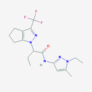molecular formula C17H22F3N5O B4613262 N-(1-ethyl-5-methyl-1H-pyrazol-3-yl)-2-[3-(trifluoromethyl)-5,6-dihydrocyclopenta[c]pyrazol-1(4H)-yl]butanamide 