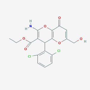 molecular formula C18H15Cl2NO6 B461329 ethyl 2-amino-4-(2,6-dichlorophenyl)-6-(hydroxymethyl)-8-oxo-4H-pyrano[3,2-b]pyran-3-carboxylate CAS No. 825603-14-3