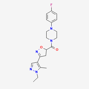molecular formula C20H24FN5O2 B4613402 1-{[3-(1-ethyl-5-methyl-1H-pyrazol-4-yl)-4,5-dihydro-5-isoxazolyl]carbonyl}-4-(4-fluorophenyl)piperazine 