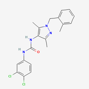 molecular formula C20H20Cl2N4O B4613567 N-(3,4-dichlorophenyl)-N'-[3,5-dimethyl-1-(2-methylbenzyl)-1H-pyrazol-4-yl]urea 