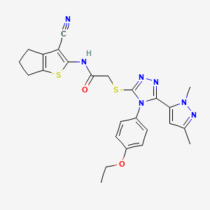 molecular formula C25H25N7O2S2 B4614082 N-(3-cyano-5,6-dihydro-4H-cyclopenta[b]thiophen-2-yl)-2-{[5-(1,3-dimethyl-1H-pyrazol-5-yl)-4-(4-ethoxyphenyl)-4H-1,2,4-triazol-3-yl]sulfanyl}acetamide 