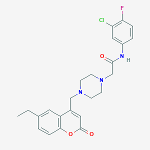 molecular formula C24H25ClFN3O3 B4614388 N-(3-chloro-4-fluorophenyl)-2-{4-[(6-ethyl-2-oxo-2H-chromen-4-yl)methyl]piperazin-1-yl}acetamide 