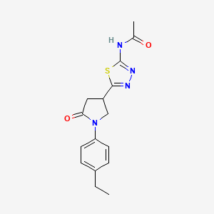 molecular formula C16H18N4O2S B4614424 N-{5-[1-(4-ethylphenyl)-5-oxopyrrolidin-3-yl]-1,3,4-thiadiazol-2-yl}acetamide 
