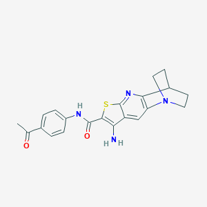 molecular formula C21H20N4O2S B461450 N-(4-acetylphenyl)-5-amino-7-thia-1,9-diazatetracyclo[9.2.2.0^{2,10}.0^{4,8}]pentadeca-2(10),3,5,8-tetraene-6-carboxamide CAS No. 889969-34-0
