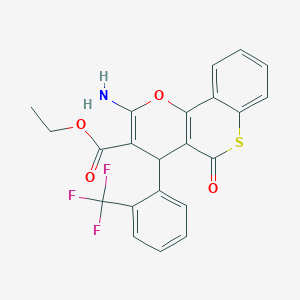 molecular formula C22H16F3NO4S B461463 ethyl 2-amino-5-oxo-4-[2-(trifluoromethyl)phenyl]-4H,5H-thiochromeno[4,3-b]pyran-3-carboxylate 